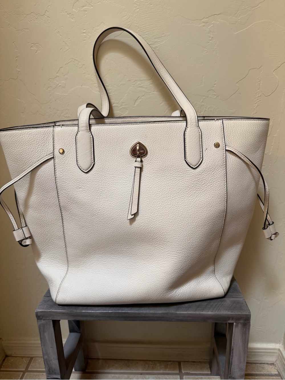 Cream Pebbled Kate Spade Tote Bag with Gold Accent